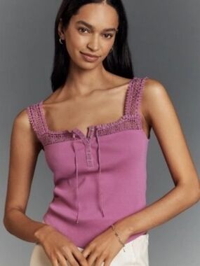 Women's Crochet-Trim Ribbed Tank Top in Mauve